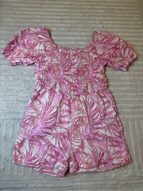 Jessica Simpson Girls Pink Tropical Smocked Romper Size Medium (8)